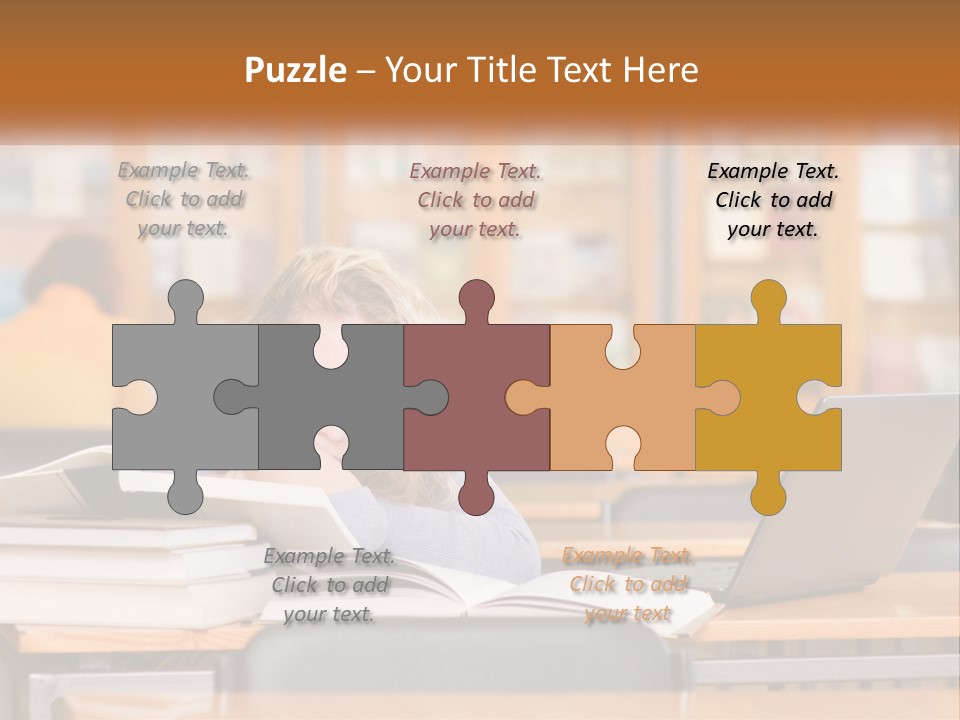 A Woman Sitting At A Desk With A Laptop Computer PowerPoint Template