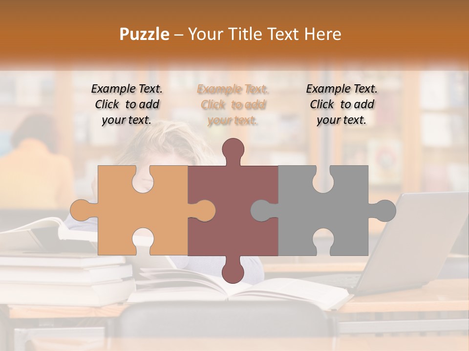 A Woman Sitting At A Desk With A Laptop Computer PowerPoint Template