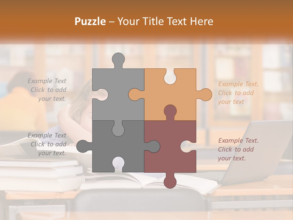 A Woman Sitting At A Desk With A Laptop Computer PowerPoint Template