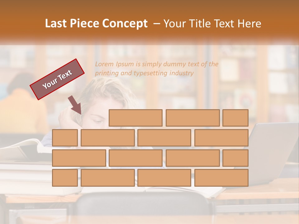 A Woman Sitting At A Desk With A Laptop Computer PowerPoint Template