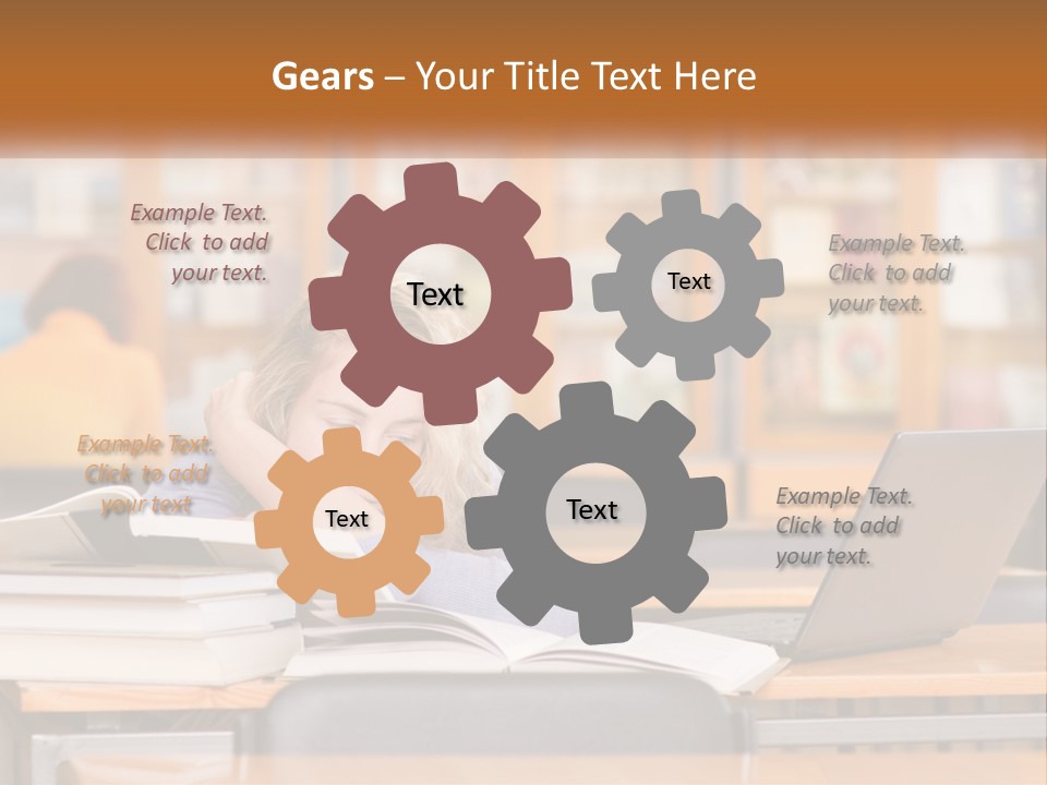 A Woman Sitting At A Desk With A Laptop Computer PowerPoint Template