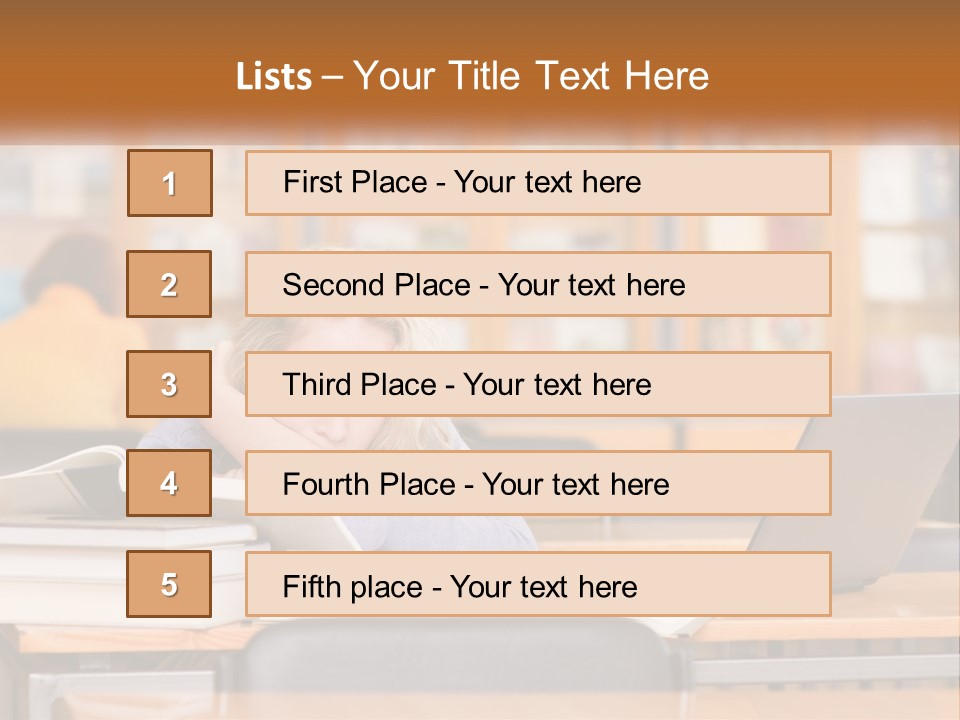 A Woman Sitting At A Desk With A Laptop Computer PowerPoint Template