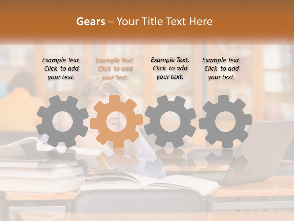 A Woman Sitting At A Desk With A Laptop Computer PowerPoint Template