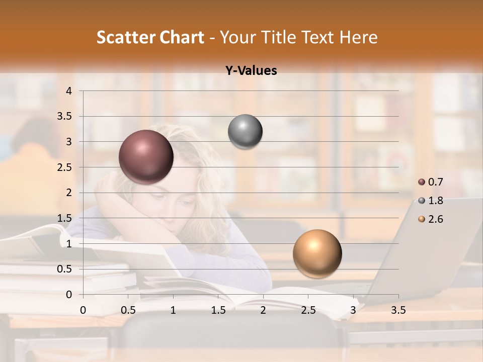 A Woman Sitting At A Desk With A Laptop Computer PowerPoint Template