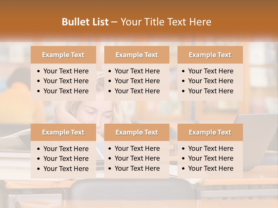 A Woman Sitting At A Desk With A Laptop Computer PowerPoint Template
