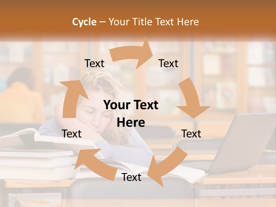 A Woman Sitting At A Desk With A Laptop Computer PowerPoint Template