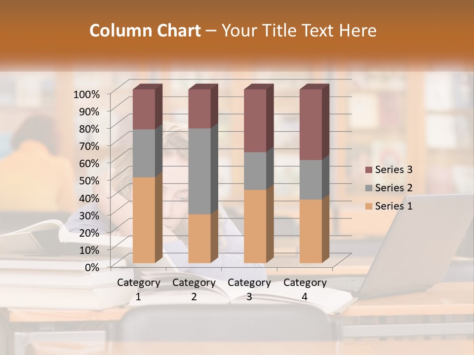 A Woman Sitting At A Desk With A Laptop Computer PowerPoint Template