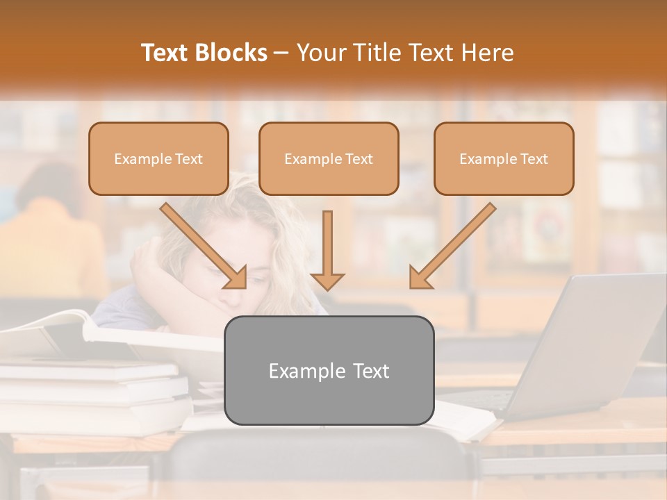A Woman Sitting At A Desk With A Laptop Computer PowerPoint Template