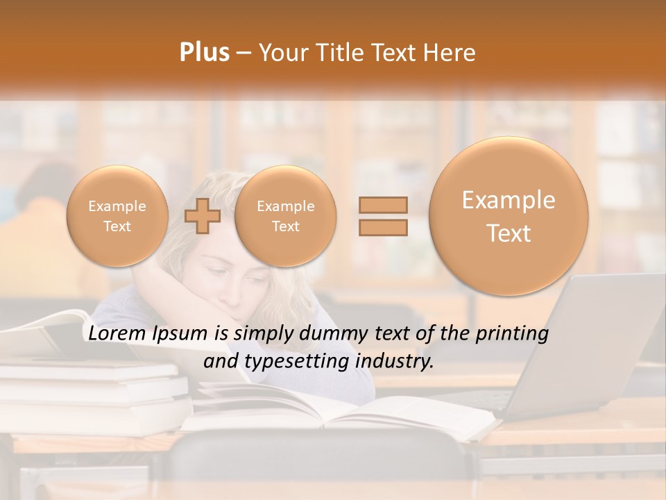 A Woman Sitting At A Desk With A Laptop Computer PowerPoint Template