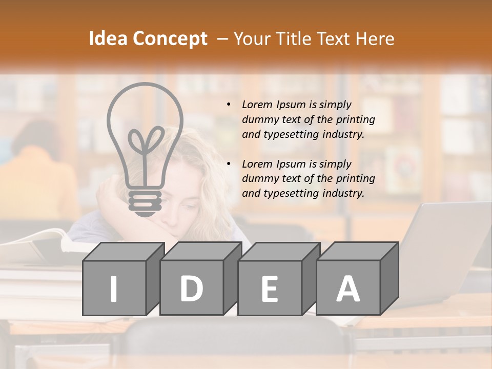 A Woman Sitting At A Desk With A Laptop Computer PowerPoint Template