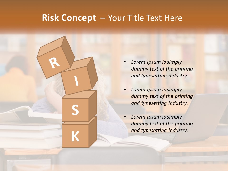 A Woman Sitting At A Desk With A Laptop Computer PowerPoint Template