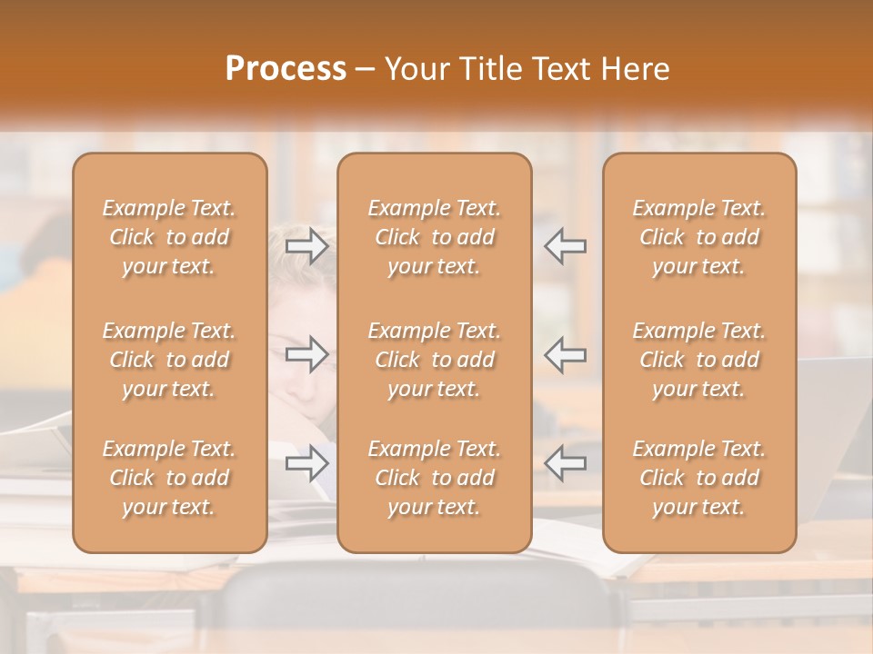 A Woman Sitting At A Desk With A Laptop Computer PowerPoint Template