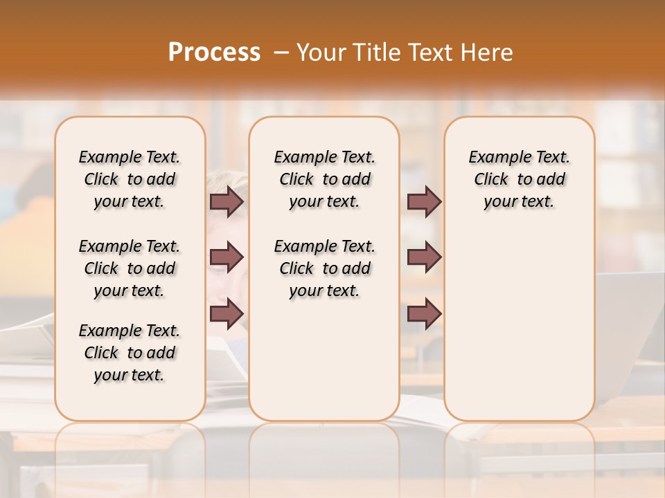 A Woman Sitting At A Desk With A Laptop Computer PowerPoint Template