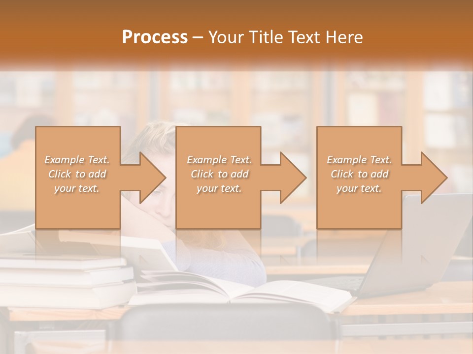 A Woman Sitting At A Desk With A Laptop Computer PowerPoint Template