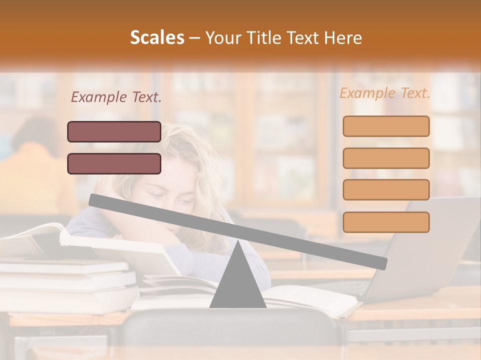 A Woman Sitting At A Desk With A Laptop Computer PowerPoint Template
