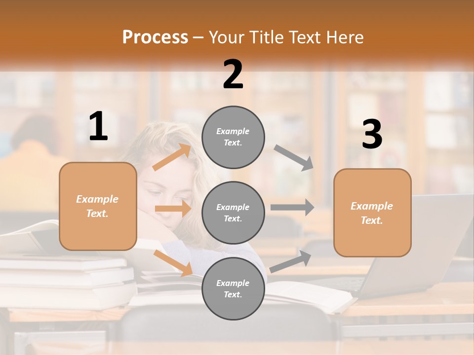 A Woman Sitting At A Desk With A Laptop Computer PowerPoint Template