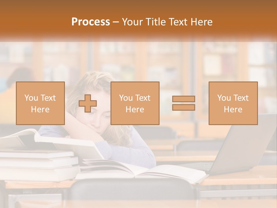A Woman Sitting At A Desk With A Laptop Computer PowerPoint Template