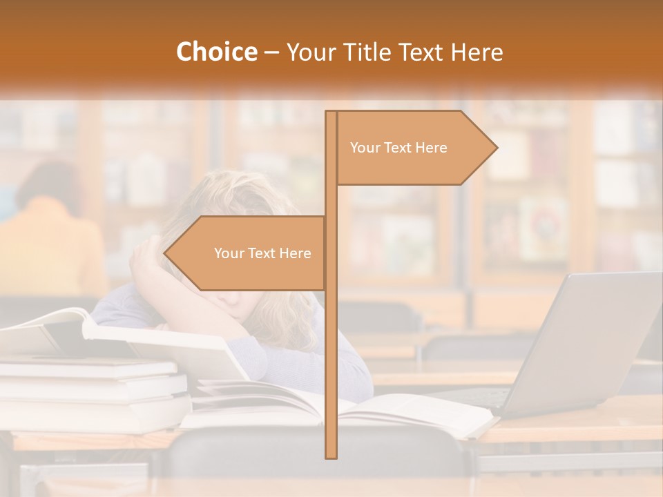 A Woman Sitting At A Desk With A Laptop Computer PowerPoint Template