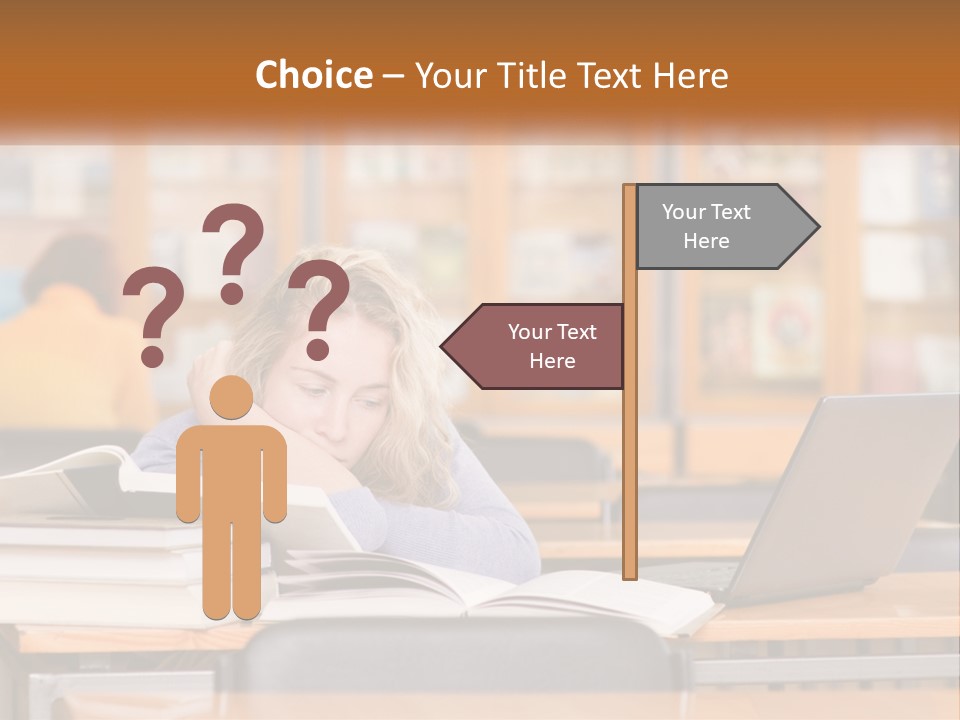 A Woman Sitting At A Desk With A Laptop Computer PowerPoint Template