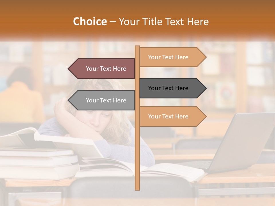A Woman Sitting At A Desk With A Laptop Computer PowerPoint Template
