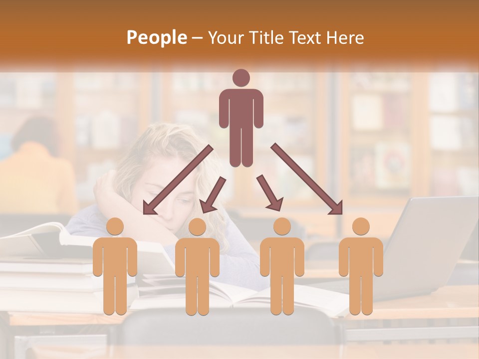 A Woman Sitting At A Desk With A Laptop Computer PowerPoint Template