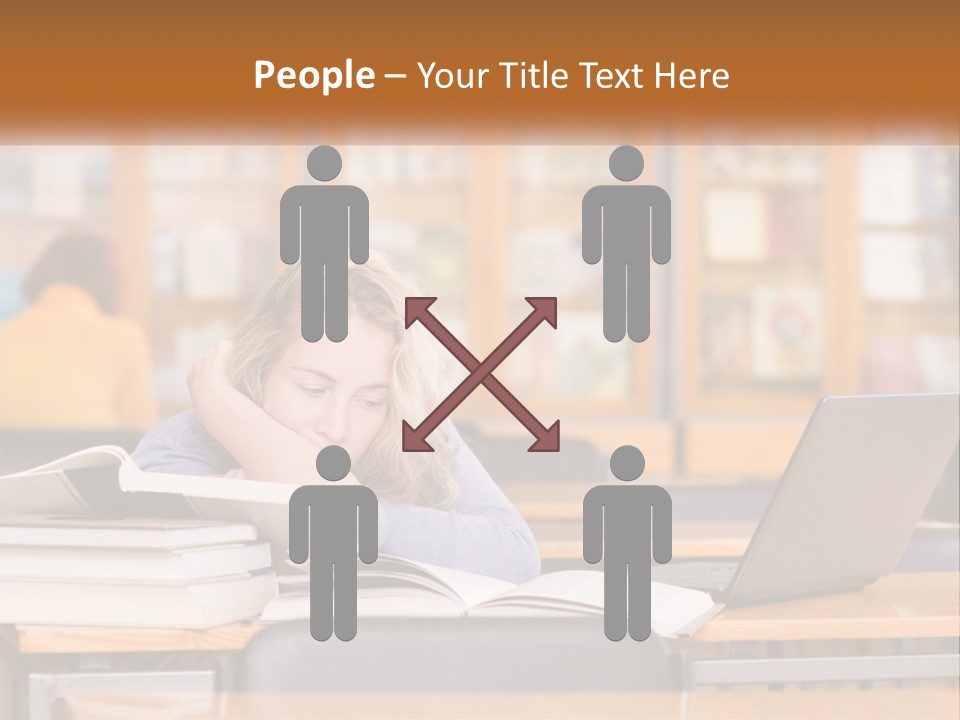 A Woman Sitting At A Desk With A Laptop Computer PowerPoint Template