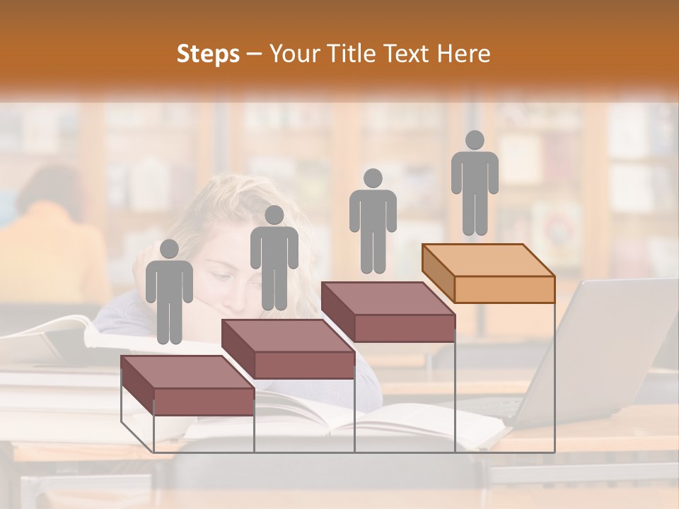 A Woman Sitting At A Desk With A Laptop Computer PowerPoint Template