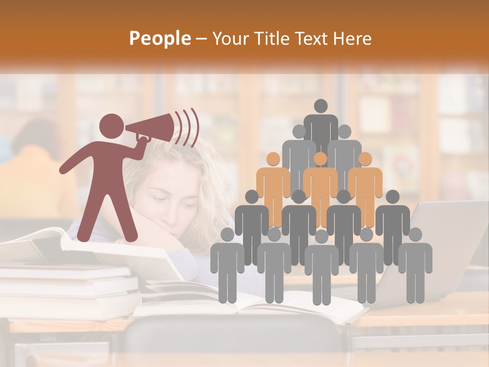 A Woman Sitting At A Desk With A Laptop Computer PowerPoint Template