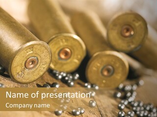 A Bunch Of Bullet Shells On A Wooden Table PowerPoint Template