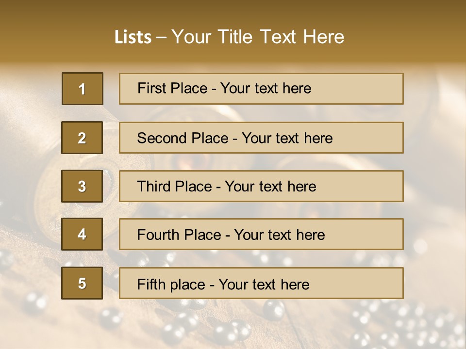 A Bunch Of Bullet Shells On A Wooden Table PowerPoint Template