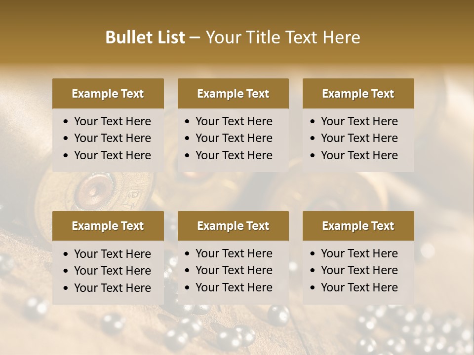 A Bunch Of Bullet Shells On A Wooden Table PowerPoint Template