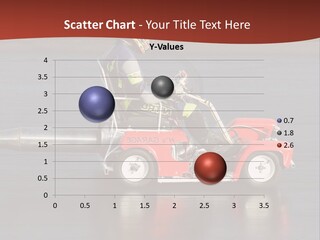 A Man Riding A Small Red Firetruck On Top Of A Wet Ground PowerPoint Template