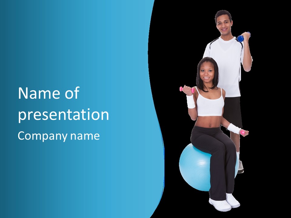 A Man And A Woman Are Sitting On A Ball PowerPoint Template