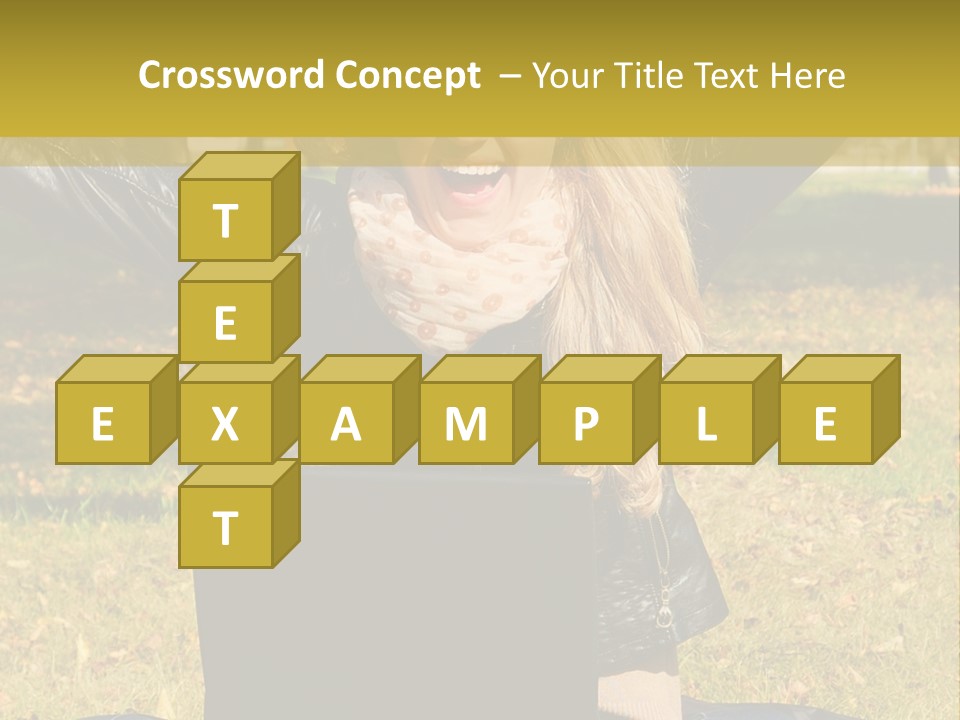 A Woman Sitting In The Grass With Her Laptop PowerPoint Template