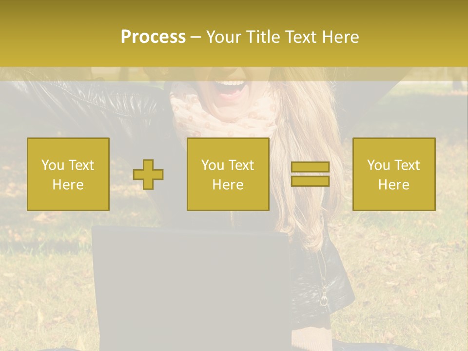 A Woman Sitting In The Grass With Her Laptop PowerPoint Template