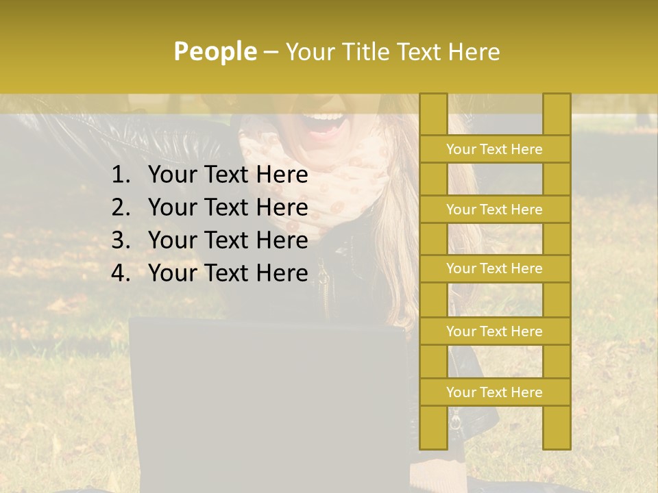 A Woman Sitting In The Grass With Her Laptop PowerPoint Template