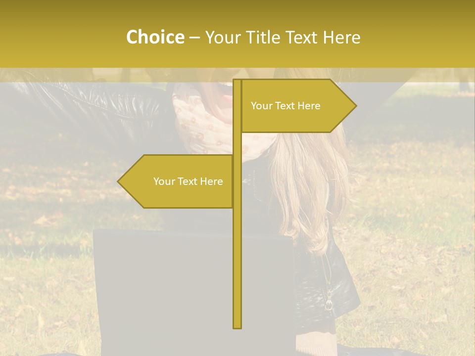 A Woman Sitting In The Grass With Her Laptop PowerPoint Template