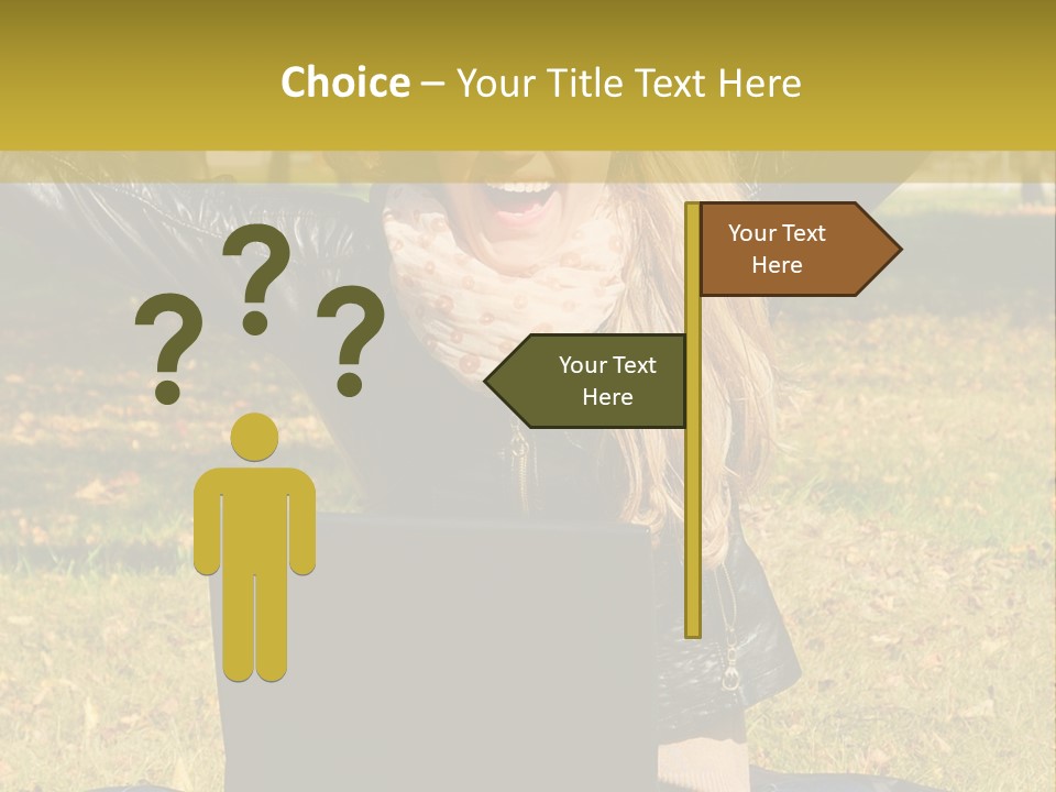 A Woman Sitting In The Grass With Her Laptop PowerPoint Template