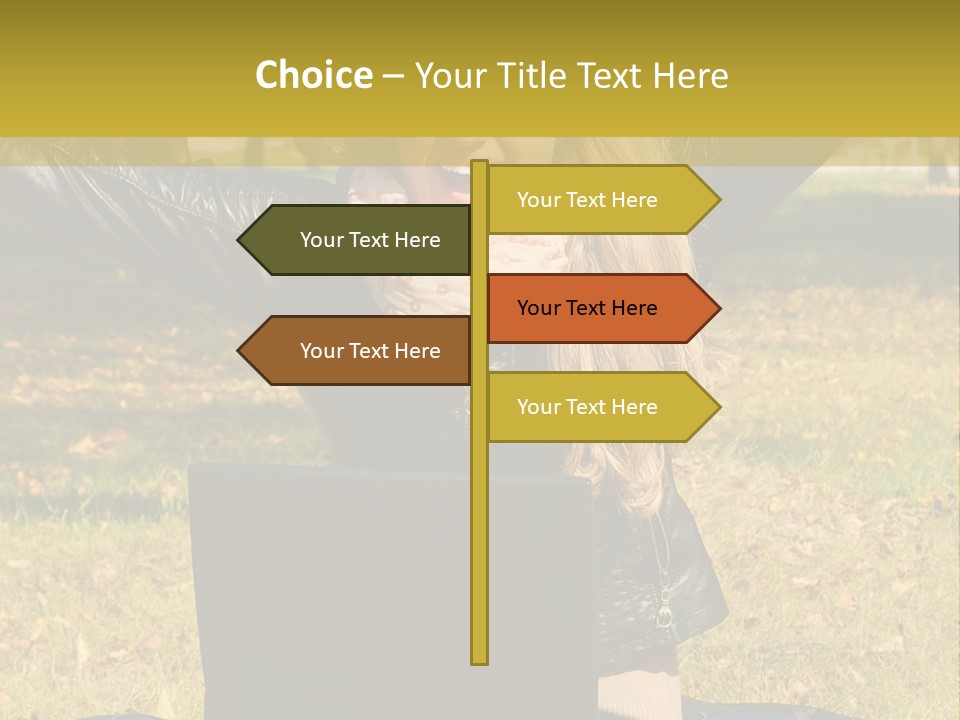 A Woman Sitting In The Grass With Her Laptop PowerPoint Template