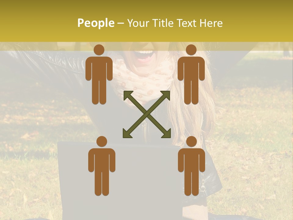 A Woman Sitting In The Grass With Her Laptop PowerPoint Template