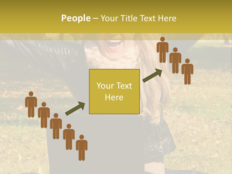 A Woman Sitting In The Grass With Her Laptop PowerPoint Template