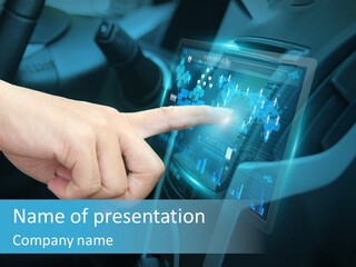 A Person Touching A Touch Screen In A Car PowerPoint Template