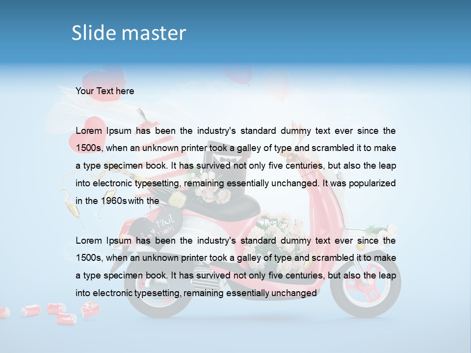 A Pink Scooter With Balloons And A Cake On It PowerPoint Template