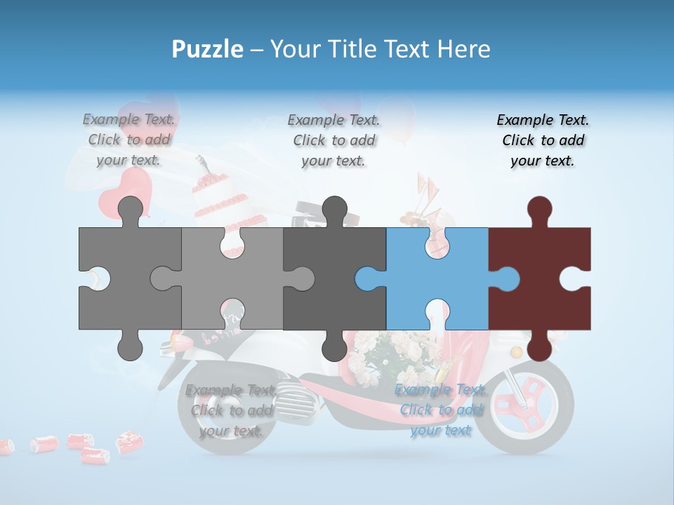 A Pink Scooter With Balloons And A Cake On It PowerPoint Template