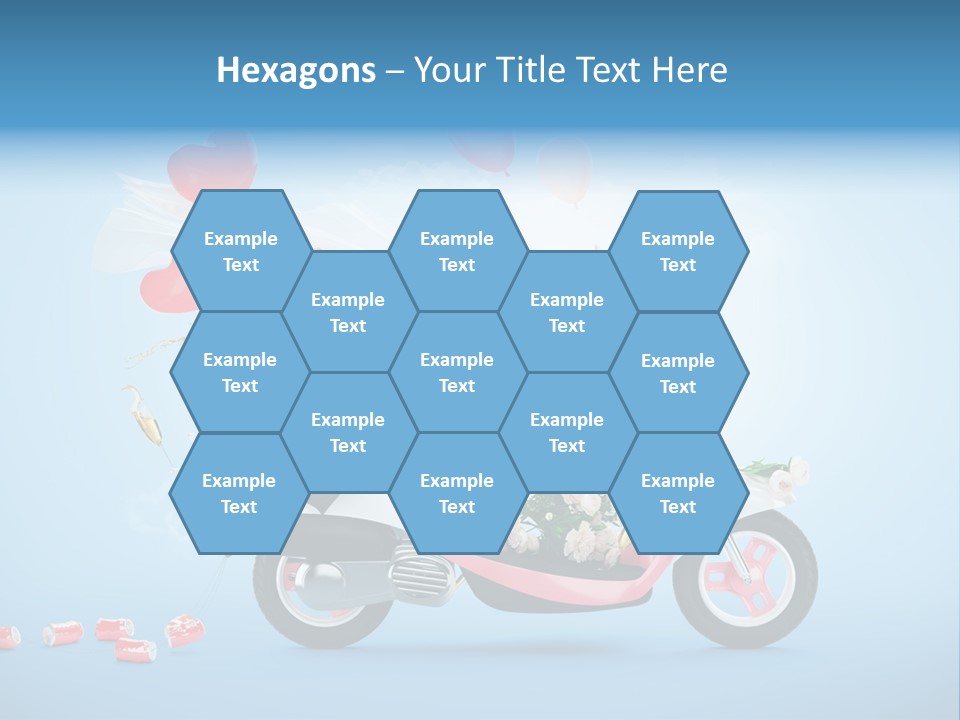 A Pink Scooter With Balloons And A Cake On It PowerPoint Template