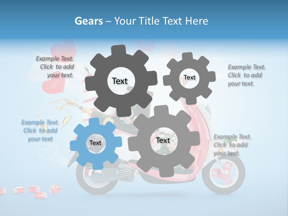 A Pink Scooter With Balloons And A Cake On It PowerPoint Template