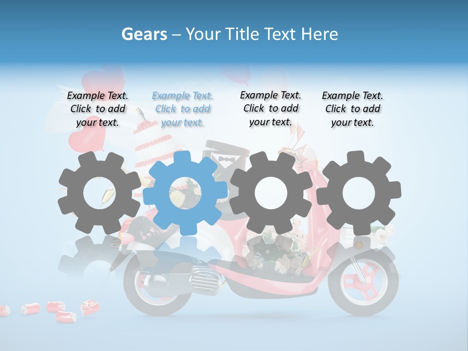 A Pink Scooter With Balloons And A Cake On It PowerPoint Template