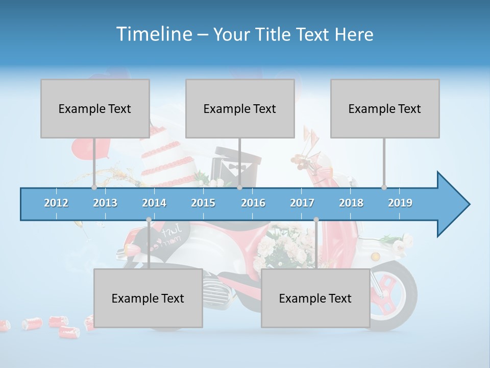 A Pink Scooter With Balloons And A Cake On It PowerPoint Template