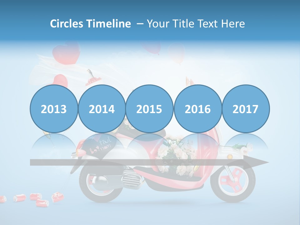 A Pink Scooter With Balloons And A Cake On It PowerPoint Template