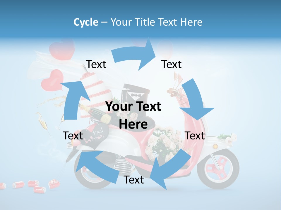 A Pink Scooter With Balloons And A Cake On It PowerPoint Template